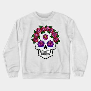 Halloween Skull with Rainbow Roses Crewneck Sweatshirt